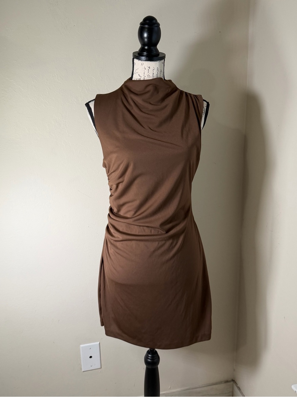 Steve Madden Brown Sleeveless Cowl Neck Mini Dress